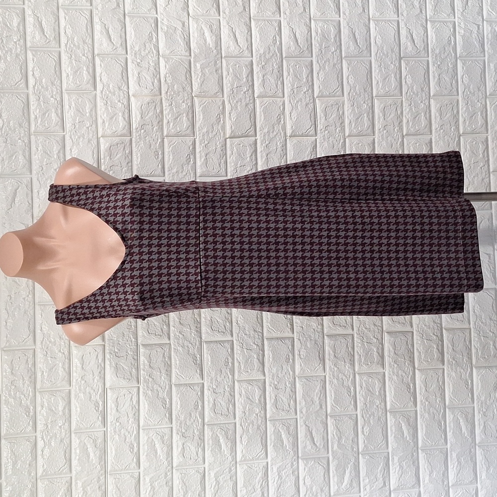 NEW YORK & COMPANY Womens Tank Dress Burgundy and Grey Houndstooth Sz Sm…